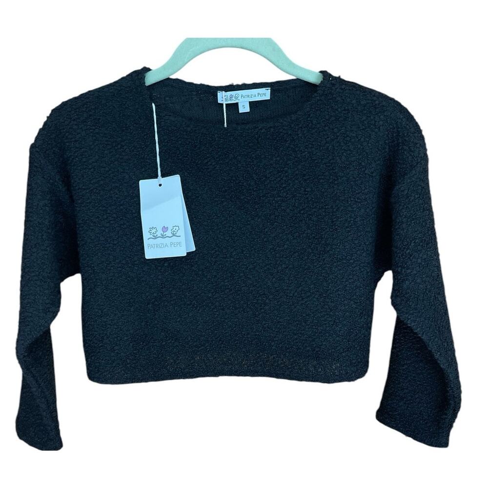 Patrizia Pepe Girls Black Maglia Boucle Long Sleeve Crew Neck Sweater Size S NWT